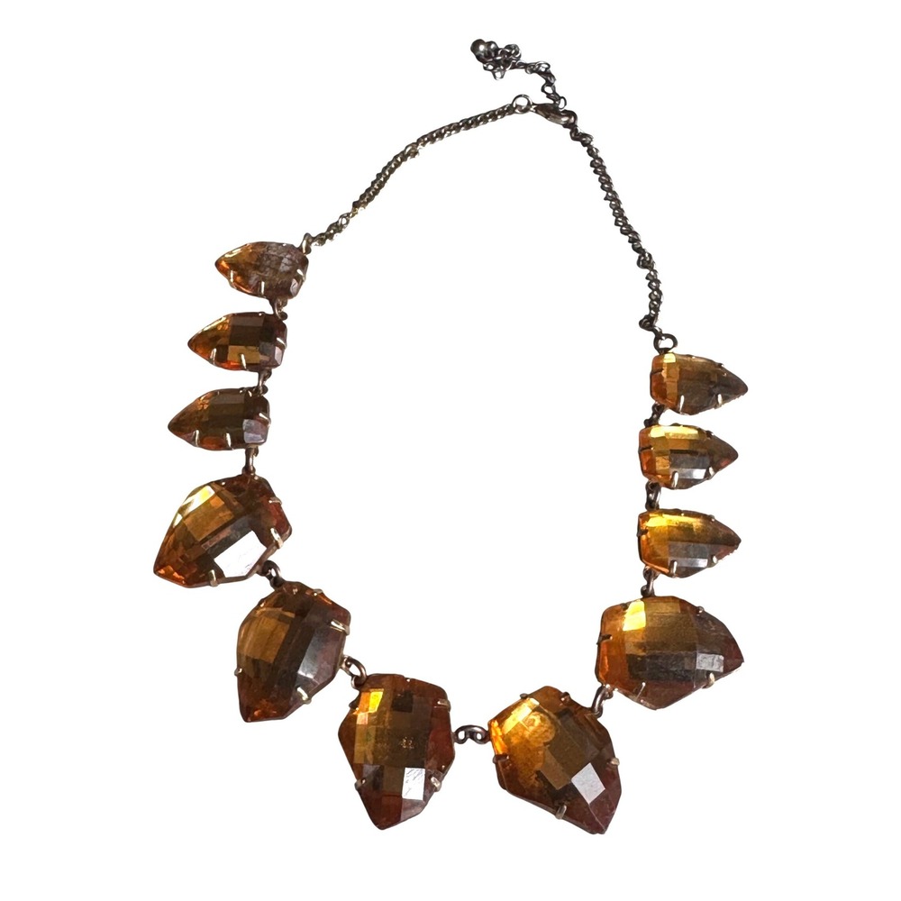 Amber Statement Bib Necklace Bronze Tone Geometric Faceted Resin Link Adjustable